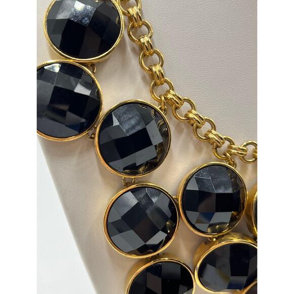 Kate Spade New York Connect Four Black Rhinestone Gold Statement Bib Necklace - Picture 4 of 14